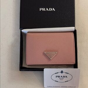 Prada Pink Saffiano Triangular Logo Wallet